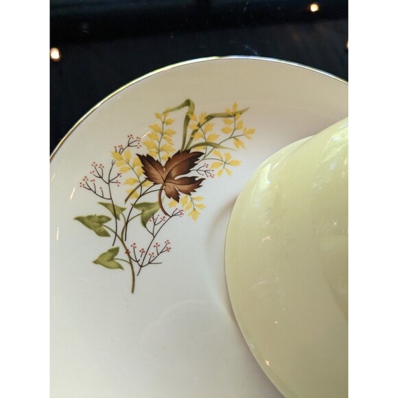 Taylor Smith & T Leaf O'Gold Vtg Footed Cup & Saucer set of 2 Yellow MapleLeaf - Picture 9 of 15